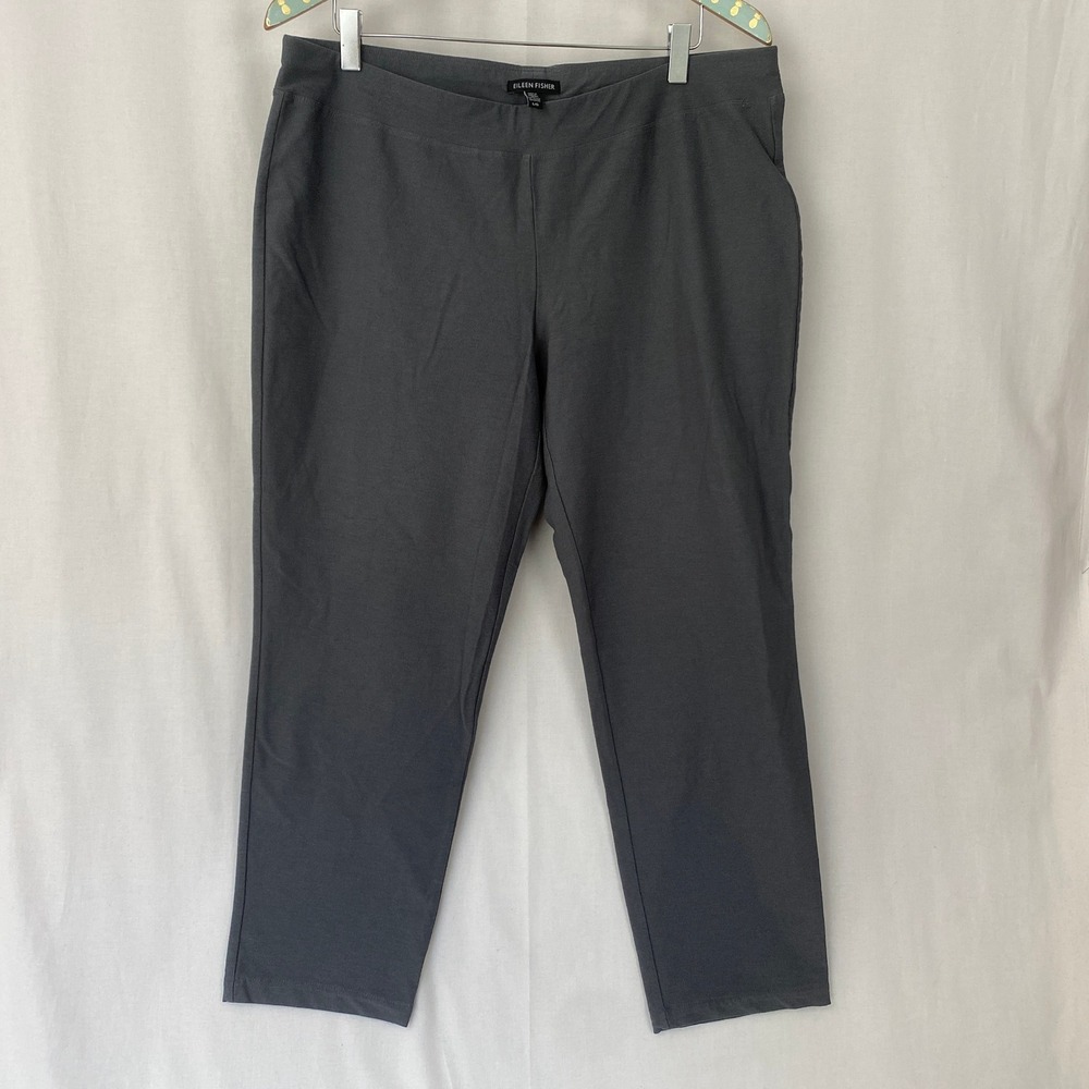 Eileen Fisher System Pants Women L Grey Stretch Crepe Straight Ankle 34x27